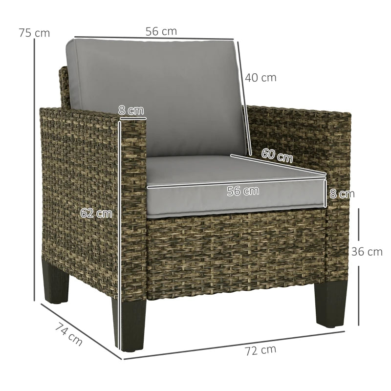 Single Rattan Armchair with Cushions - Mixed Grey - Stylish Outdoor Seating, Comfortable and Durable