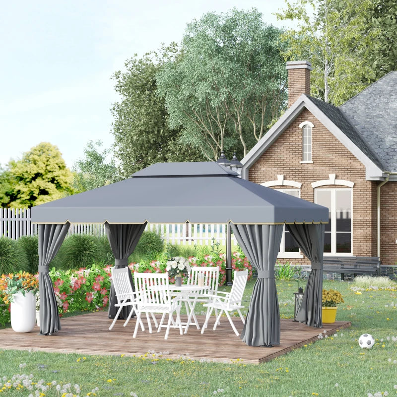 Aluminium 3x4m Garden Gazebo Canopy Shelter with Nets and Curtains for Outdoor Parties Grey