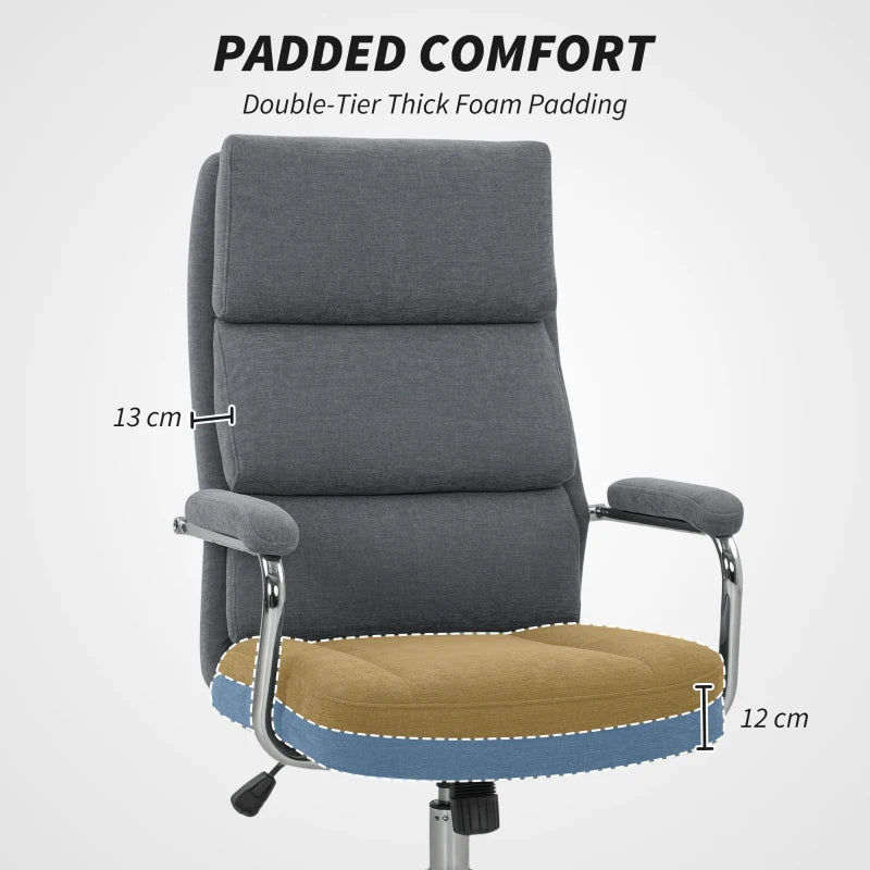 Executive Office Chair - Charcoal Grey Linen Fabric Desk Chair with Double-Layer Back Cushion, Tilt Function & Height Adjustment