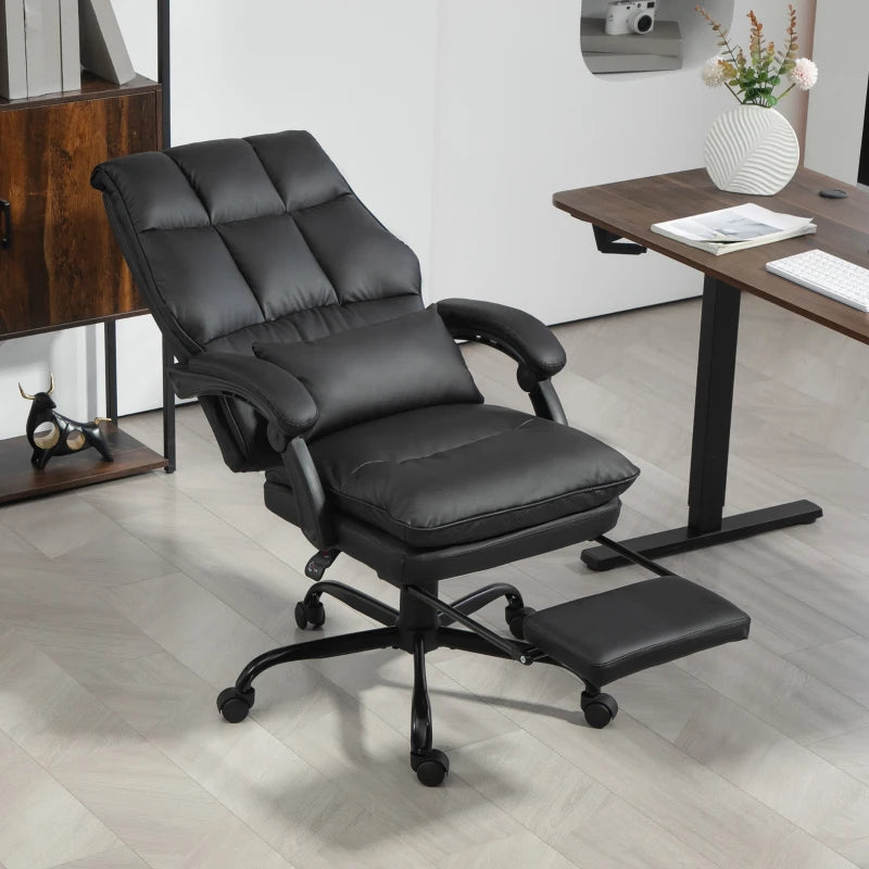 Ergonomic Faux Leather Reclining Office Chair with Footrest - Stylish Black Comfort for Home & Office Use