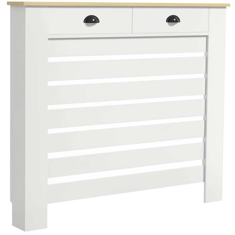 Elegant White Radiator Cover with Drawer 95.5H x 111Wcm for Home Decor