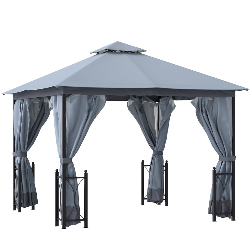 Grey 4m x 3.35m Gazebo With 2 Tier Roof