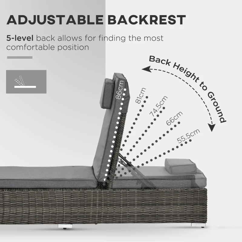 Adjustable 2-Seater Half-Round Rattan Wicker Recliner Set - Grey