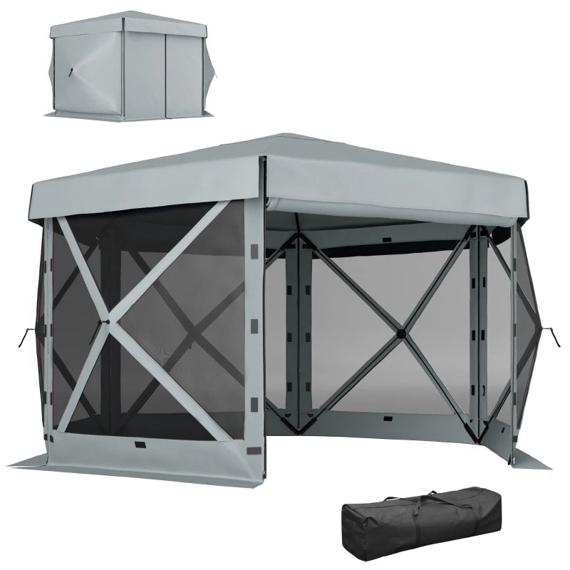 3x3m Hexagon Pop Up Gazebo - Waterproof, UV Resistant Party Tent with Netting - Light Grey Instant Event Shelter with Carry Bag
