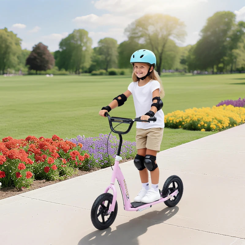 Pink Kids Kick Scooter with 12" EVA Tyres, Big Wheels & Rear Brake - Perfect for Ages 5-12