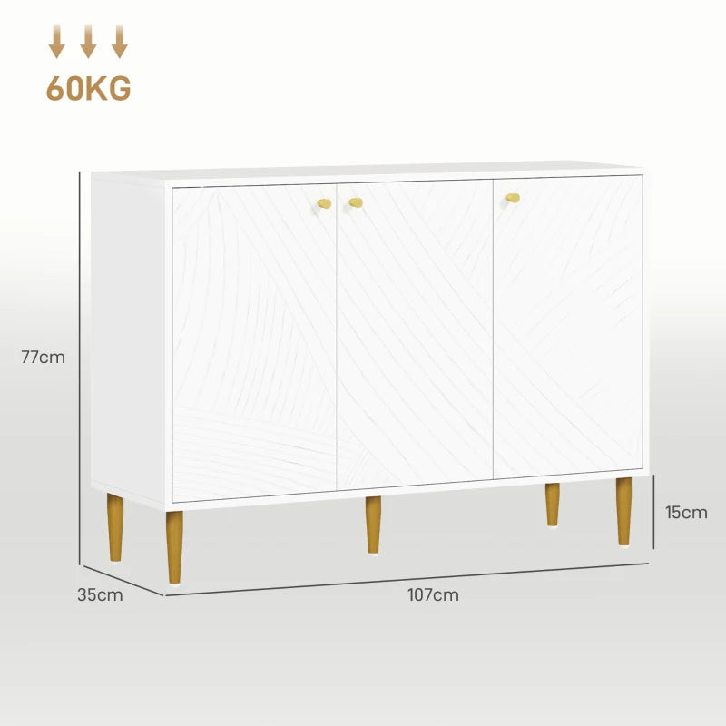 Elegant White and Gold Two-Cupboard Sideboard for Stylish Storage