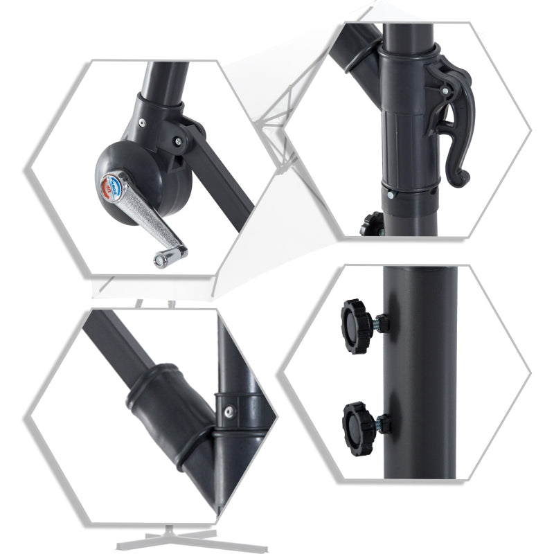 Dark Green Hanging Cantilever Umbrella with Crank Handle - Outdoor Sun Shade