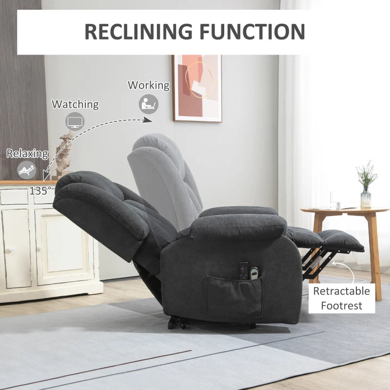 Oversized Riser Recliner Chair for Elderly with 8 Vibration Massage, Fabric Upholstered Lift Chair in Dark Grey