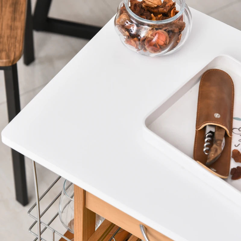 Rolling Kitchen Cart with 4 Basket Drawers & Side Racks - Utility Storage on Wheels for Dining Room, Brown Finish