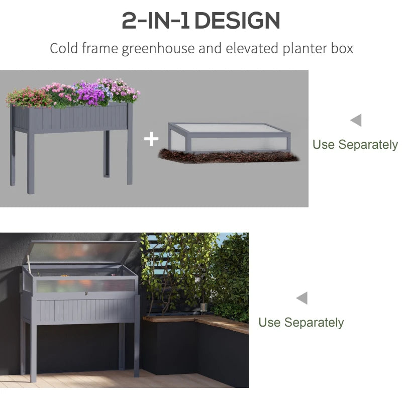 Grey Wood Cold Frame Greenhouse with Elevated Garden Box