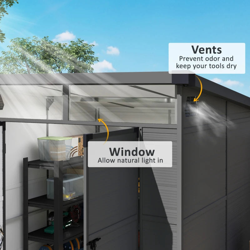6ft x 6 ft Dark Grey Outdoor Plastic Storage Shed with Windows and Air Vents - Resin Tool Shed for Garden and Deck