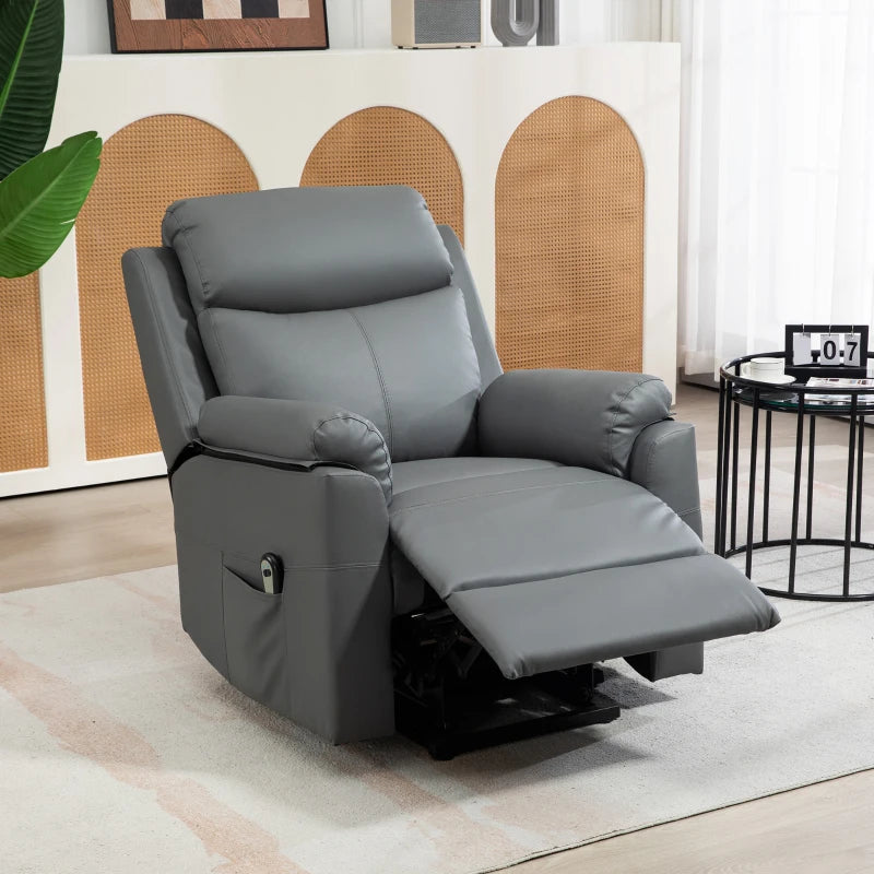 Charcoal Grey Faux Leather Electric Riser Recliner Chair with 70° Recline for Ultimate Comfort