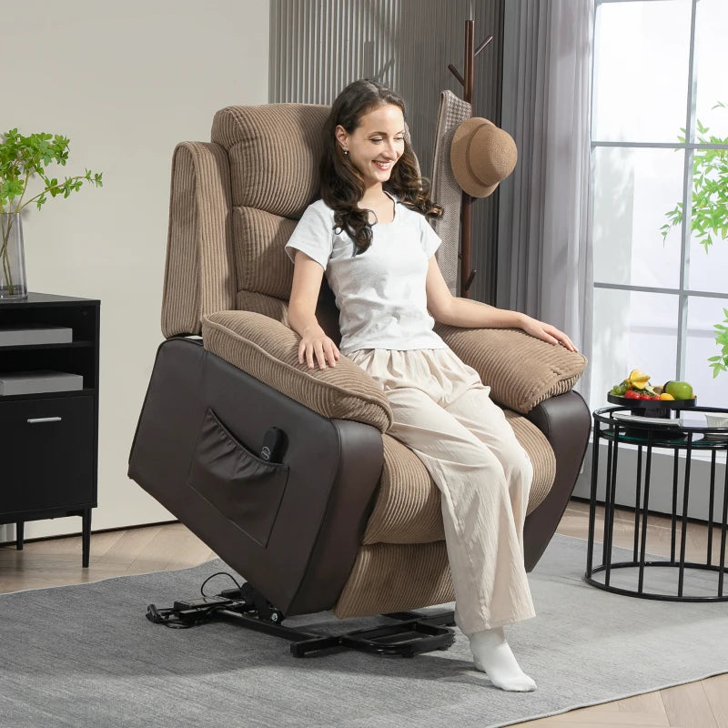 Oversized Electric Riser Recliner Chair for Elderly with Remote Control, USB Port and Side Pockets in Brown