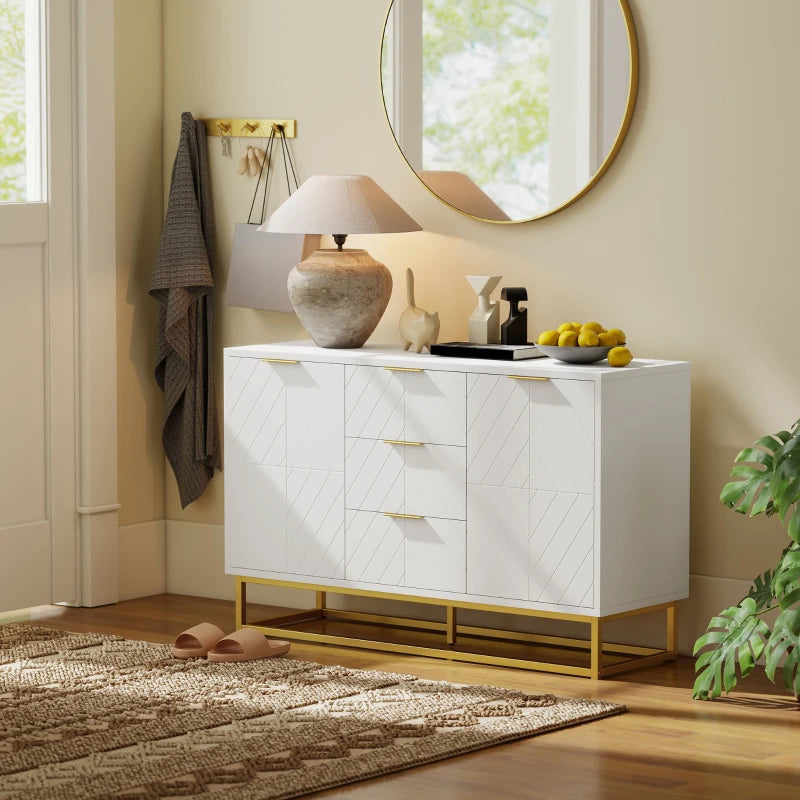 Modern White Sideboard with 3 Drawers & Adjustable Shelves - Stylish Storage Solution for Living Room Furniture