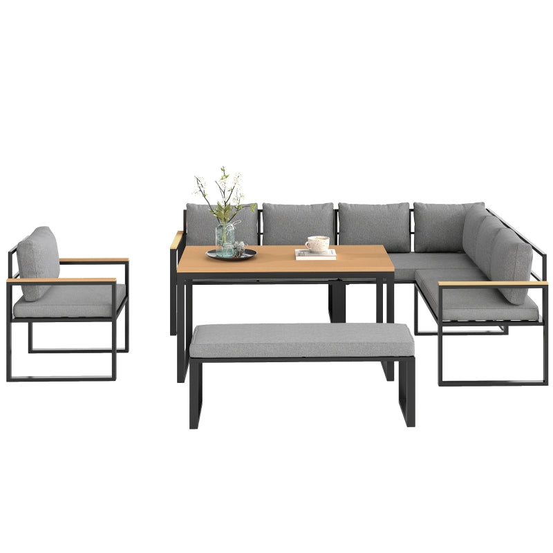 6-Piece L-Shaped Garden Furniture Set with 3 Loveseats - Natural Wood Outdoor Seating