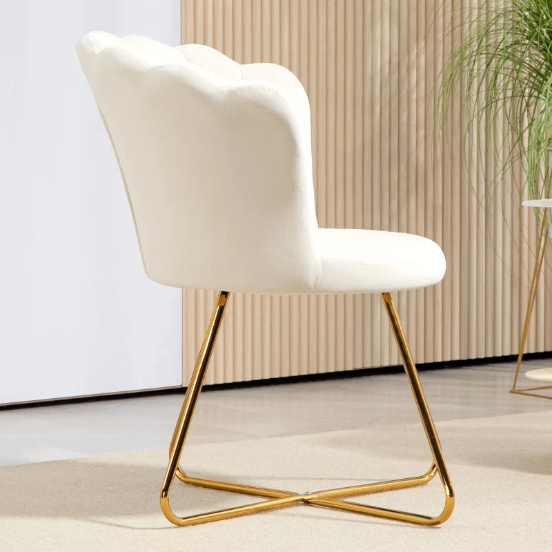Velvet-Feel Cream Lotus Petal Accent Chair for Stylish Home Decor