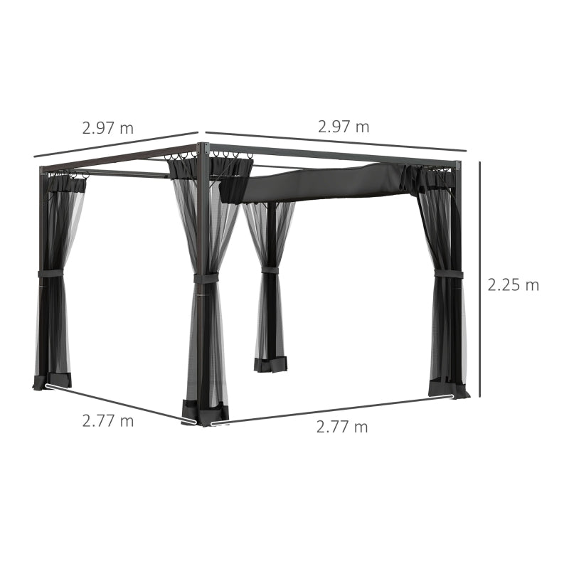 Dark Grey 3m x 3m Retractable Pergola