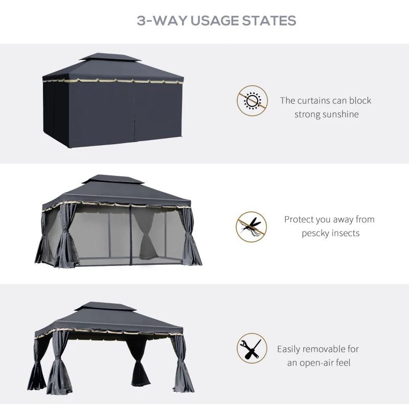 3 x 4m Black Aluminium Garden Gazebo Canopy Shelter Pavilion Tent with Nets and Curtains for Outdoor Parties