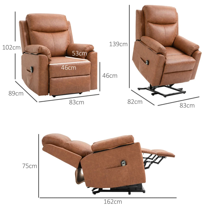 Brown Faux Leather 70° Electric Riser Recliner Chair for Ultimate Comfort and Support