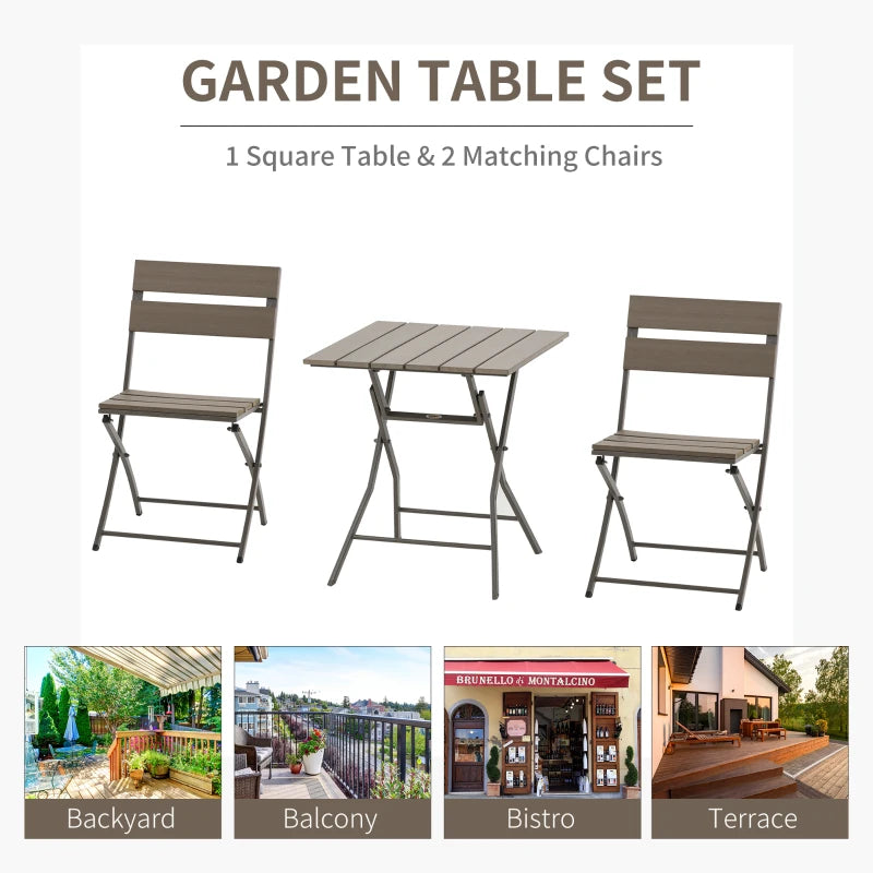 3 Piece Foldable Garden Bistro Set - Grey Patio Furniture Set with Table and 2 Chairs for Conservatory, Balcony, and Terrace