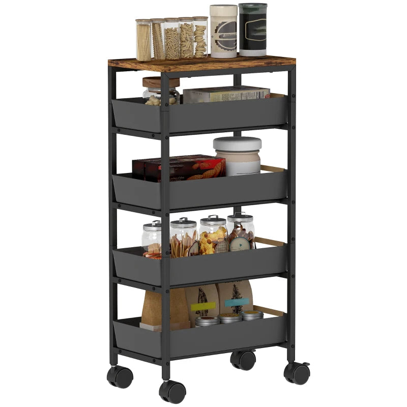5-Tier Rolling Storage Cart with Wheels for Kitchen and Home Organization Black