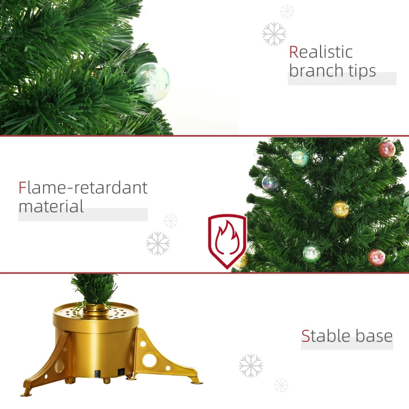 5FT Prelit Artificial Christmas Tree with Fiber Optics & Baubles - Festive Green Holiday Decor in Golden Pot