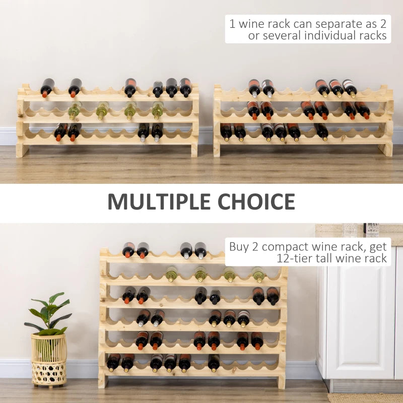 Set of 2 Natural Six-Tier Wooden Wine Racks - Holds 72 Bottles - Stylish Wine Storage Solution