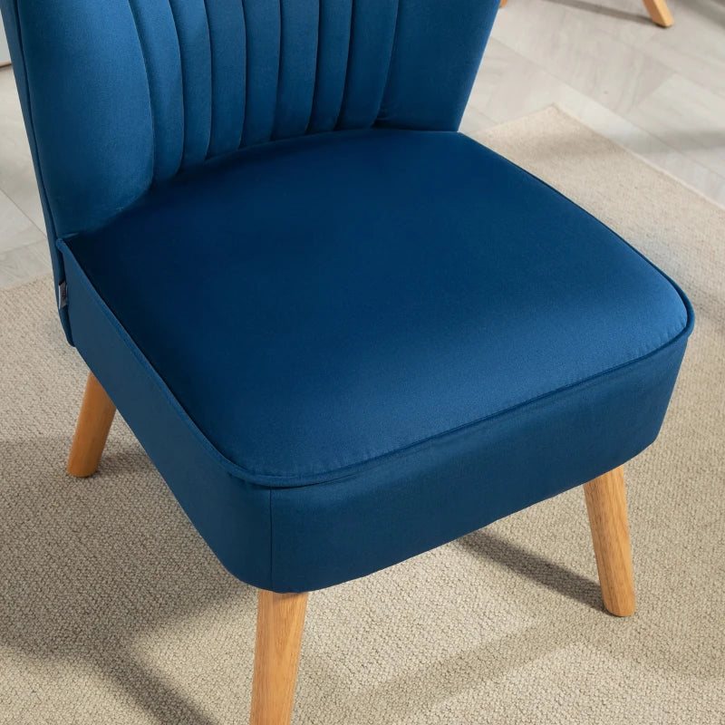 Modern Fabric Accent Chair for Living Room with Rubber Wood Legs and Thick Padding in Dark Blue