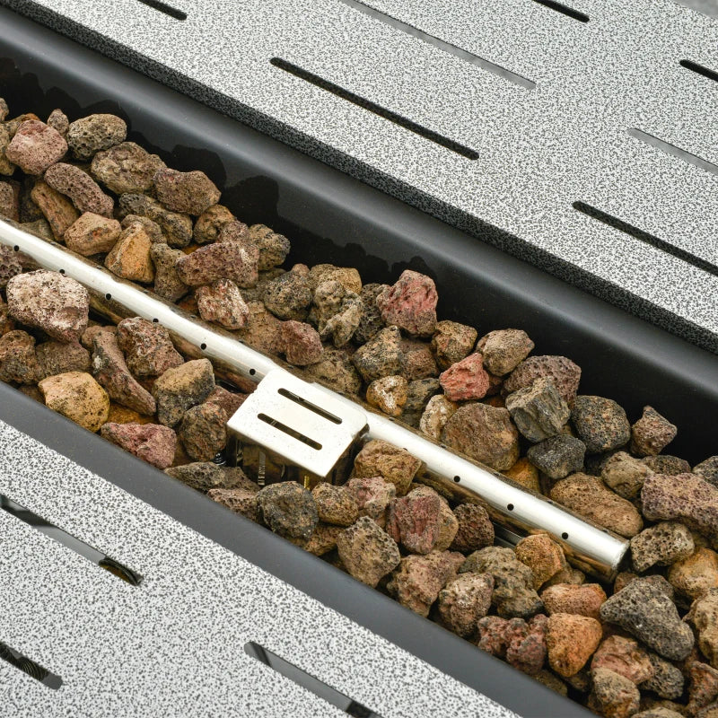 50000BTU Propane Gas Fire Pit Table - Smokeless Outdoor Patio Heater with Cover, Lava Rocks & Lid - 107cm Silver Grey
