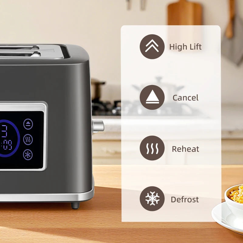 Premium Touch Screen Kettle and Toaster Set - Stylish Grey Kitchen Appliances for Modern Homes