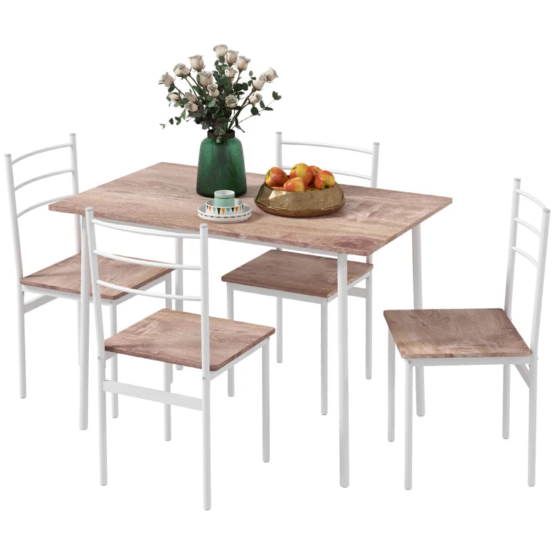 Stylish Five-Piece Compact Dining Table Set with Chairs - Modern Brown and White Design for Small Spaces