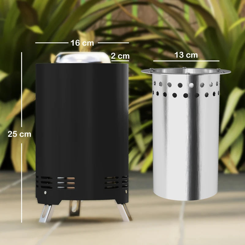 Portable Smokeless Fire Pit - 16x16cm Stainless Steel Wood Burning Tabletop Fire Pit for Garden & Camping - Black