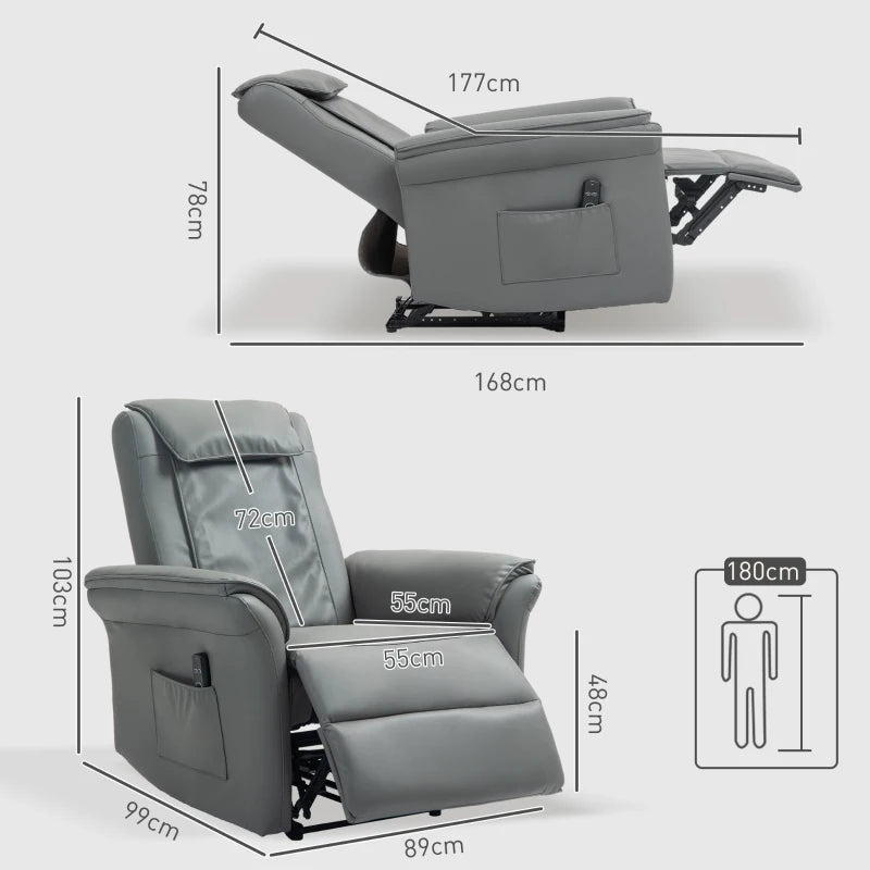 Electric Recliner Armchair with 3D Kneading Massage, Breathable Leather, Footrest, Remote Control, USB Port and Side Pockets