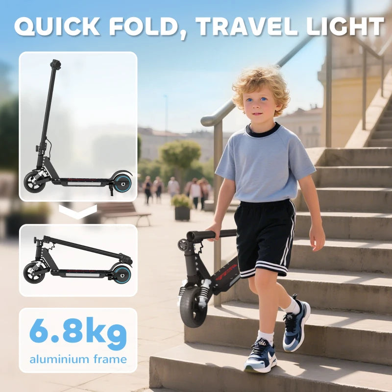 Folding Electric Scooter for Kids with Dual Brakes Front Suspension and LED Lights Black