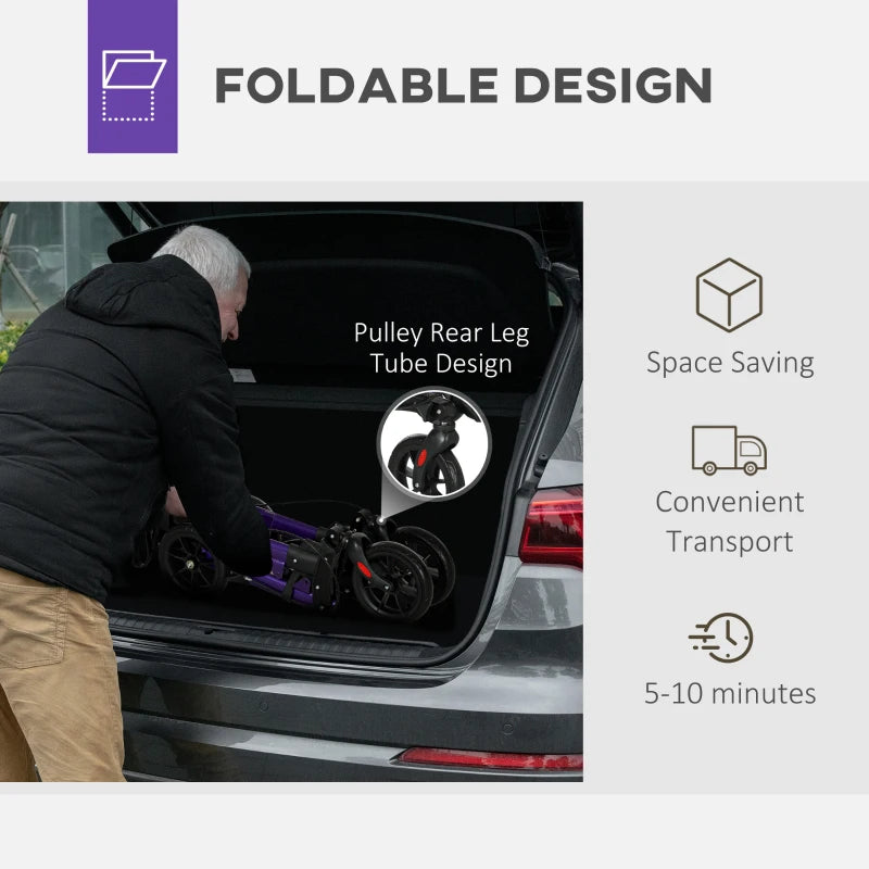 Lightweight Folding Rollator Walker with Seat and Backrest Adjustable Handle Height 4 Wheeled Walker for Seniors with Storage Bag and Dual Brakes Purple