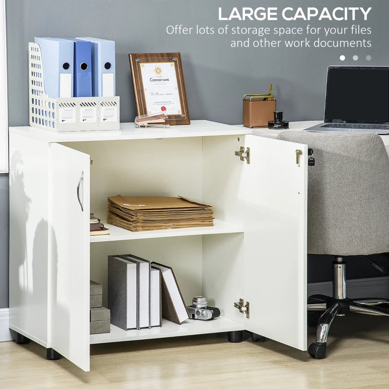 Vinsetto Two-Tier Locking Office Storage Cabinet - Modern White File Organizer for Home & Office Use