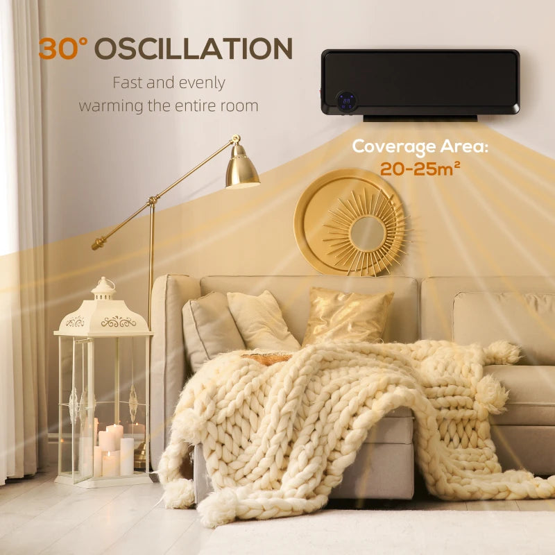 Electric Wall Downflow Heater 2000W with Timer Remote Oscillation for Home Office Bedroom