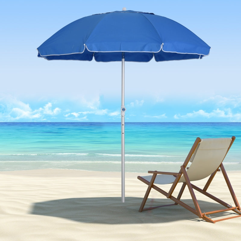 Blue Portable Beach Umbrella with Tilt and Adjustable Height