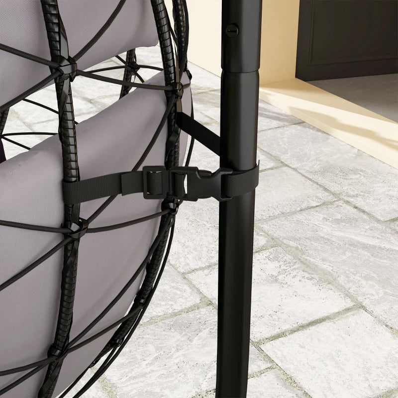 Hanging Egg Chair - Grey Outdoor Indoor Garden Swing Chair with Stand, Thickened Cushion & Headrest - Folding Basket for Patio & Balcony