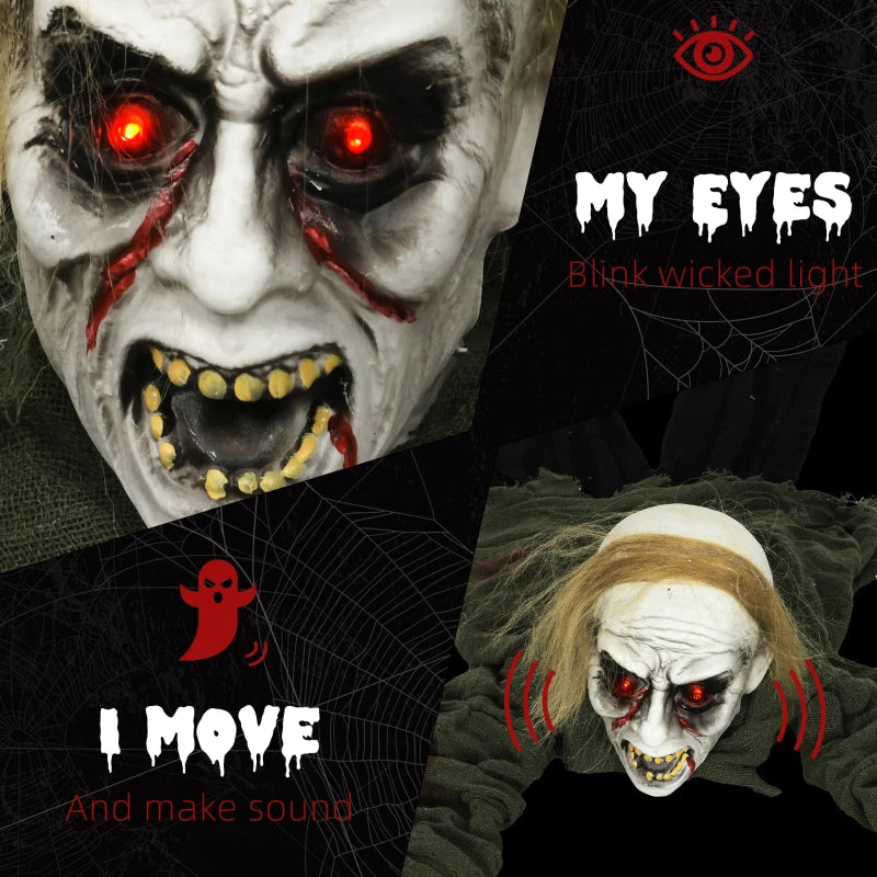 Crawling Zombie Outdoor Halloween Decoration 167 cm - Animated Prop with Sound Activation & Light Up Eyes for Spooky Decor