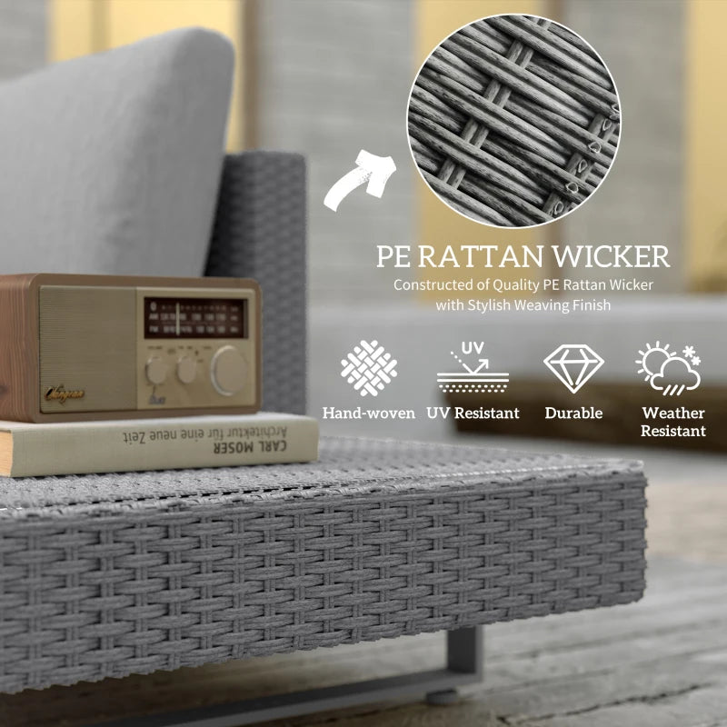 5-Seater Light Grey Rattan Wicker Sofa Set with Cushions and Patio Tea Table