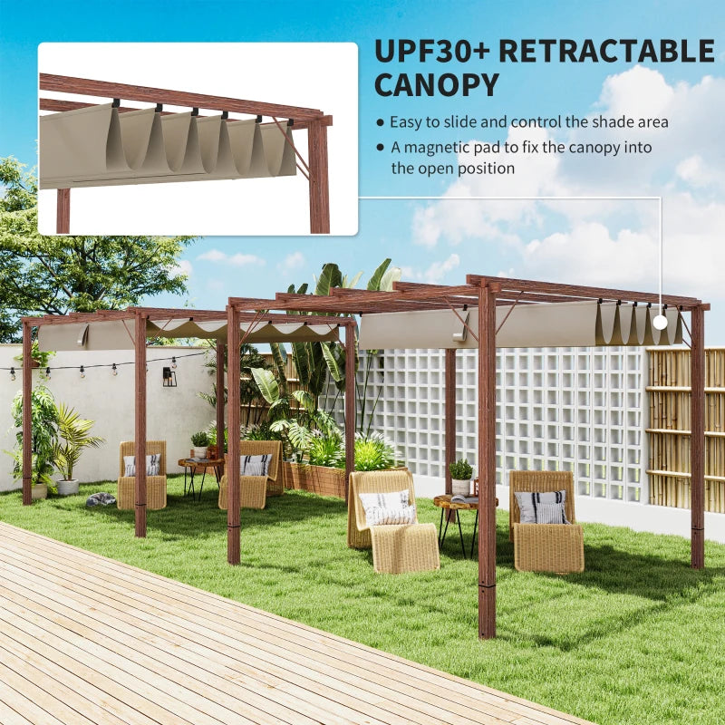 3 x 3 m Retractable Roof Pergola - Natural Wood Finish, Outdoor Shade Canopy