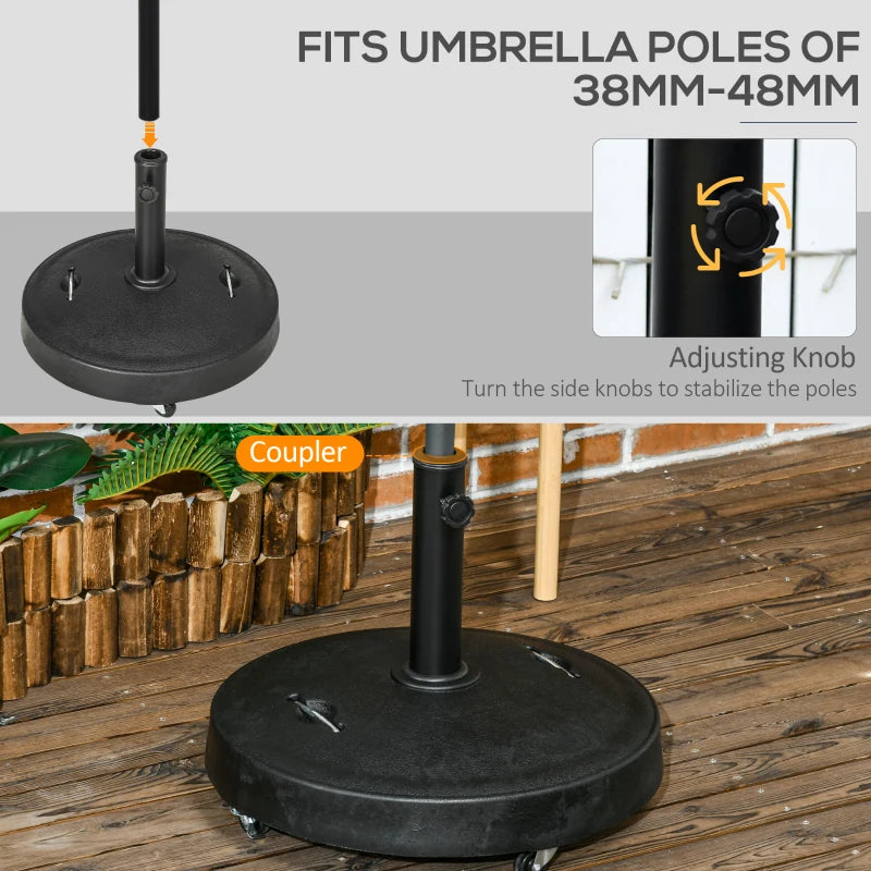 Black Resin Garden Parasol Base with Wheels and Handles, 23.5kg