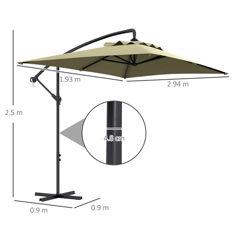 Beige 3m Square Cantilever Parasol with Cross Base