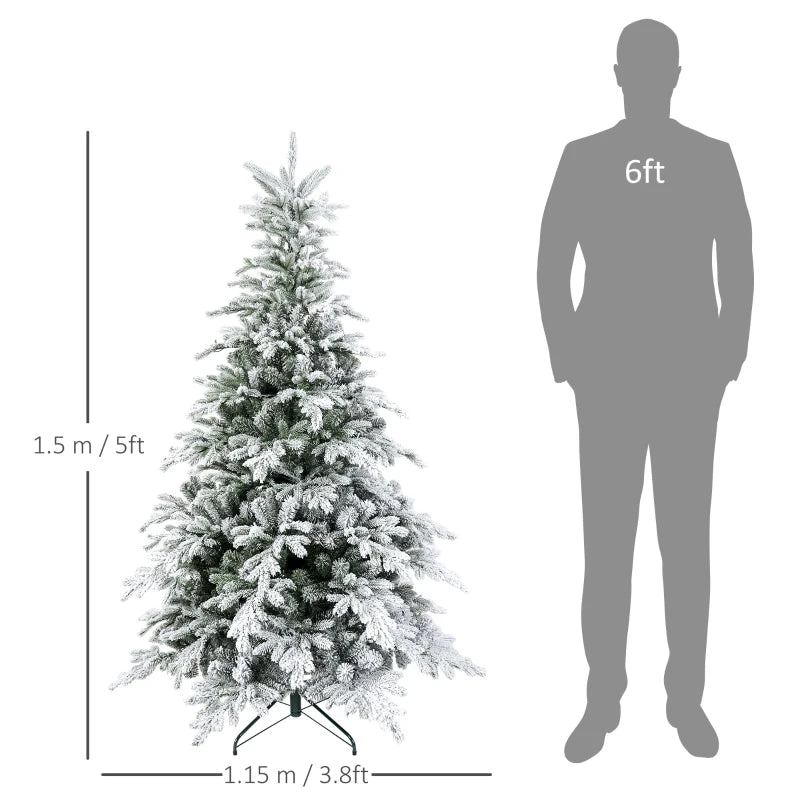 5ft Snow-Flocked Artificial Christmas Tree with LED Lights - Bushy, Lifelike Holiday Decor for Festive Home Decoration