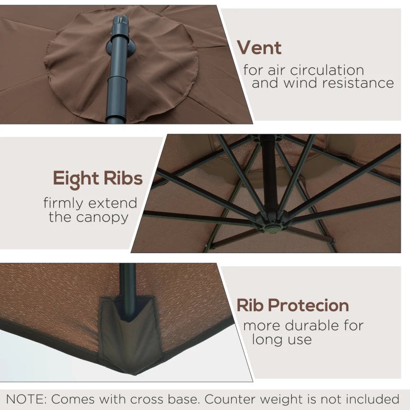 Brown 2.45m Overhanging Cantilever Parasol with Cross Base