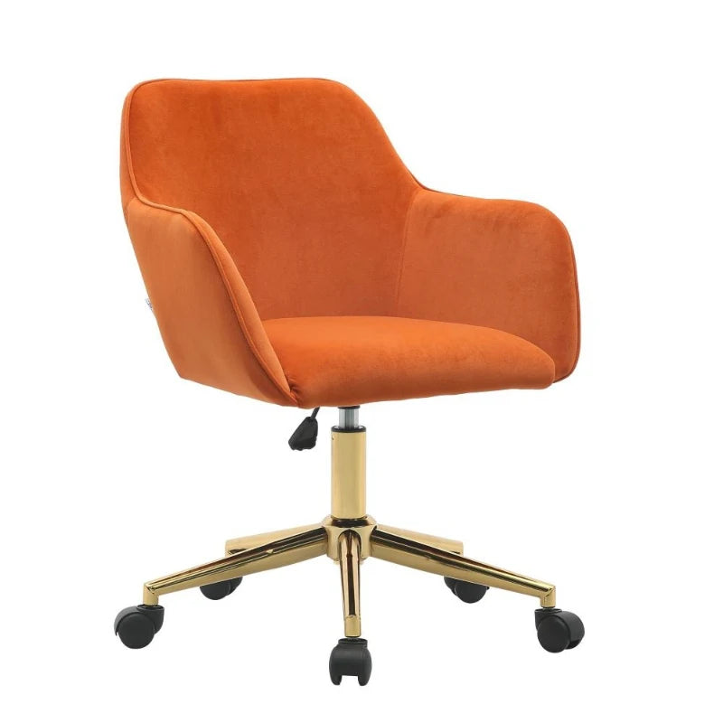 Velvet Adjustable Height Swivel Executive Office Chair with Gold Legs - Stylish Orange, 58x58x86 cm for Modern Offices