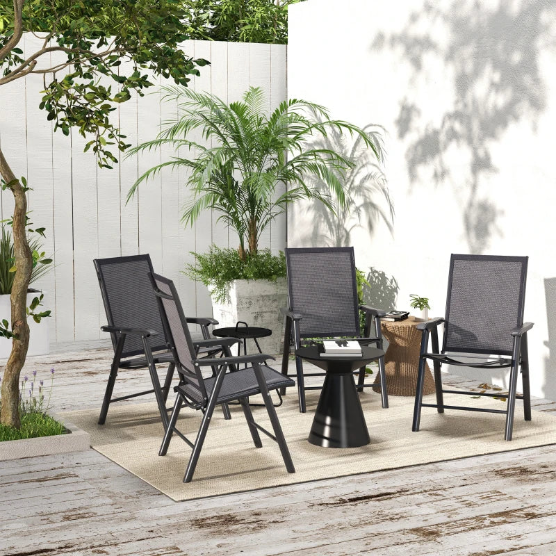 Set of 4 Foldable Metal Garden Chairs - Outdoor Patio Dining Seats - Charcoal Grey - Space-Saving Furniture