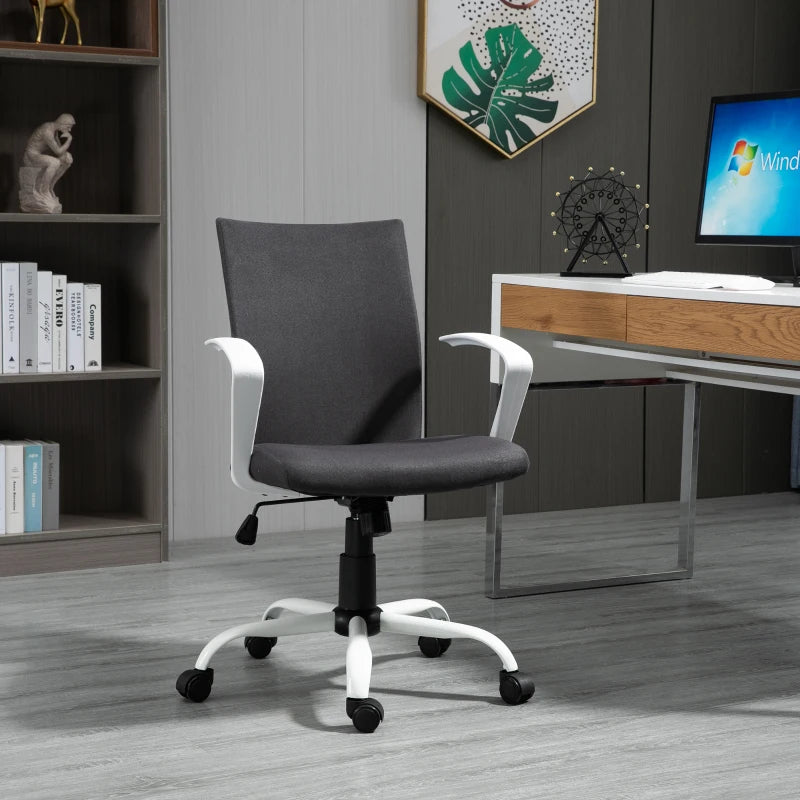 Vinsetto Dark Grey Linen Office Chair - Swivel Computer Desk Chair with Wheels, Adjustable Height & Armrests for Home Study