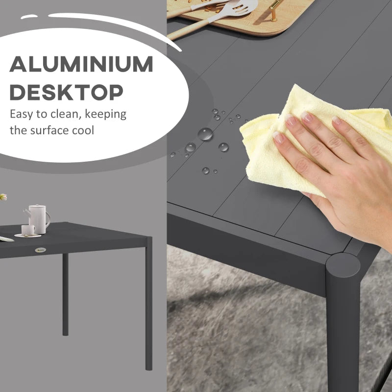 6-Seater Outdoor Dining Table - Aluminum Top, Steel Legs (Grey)